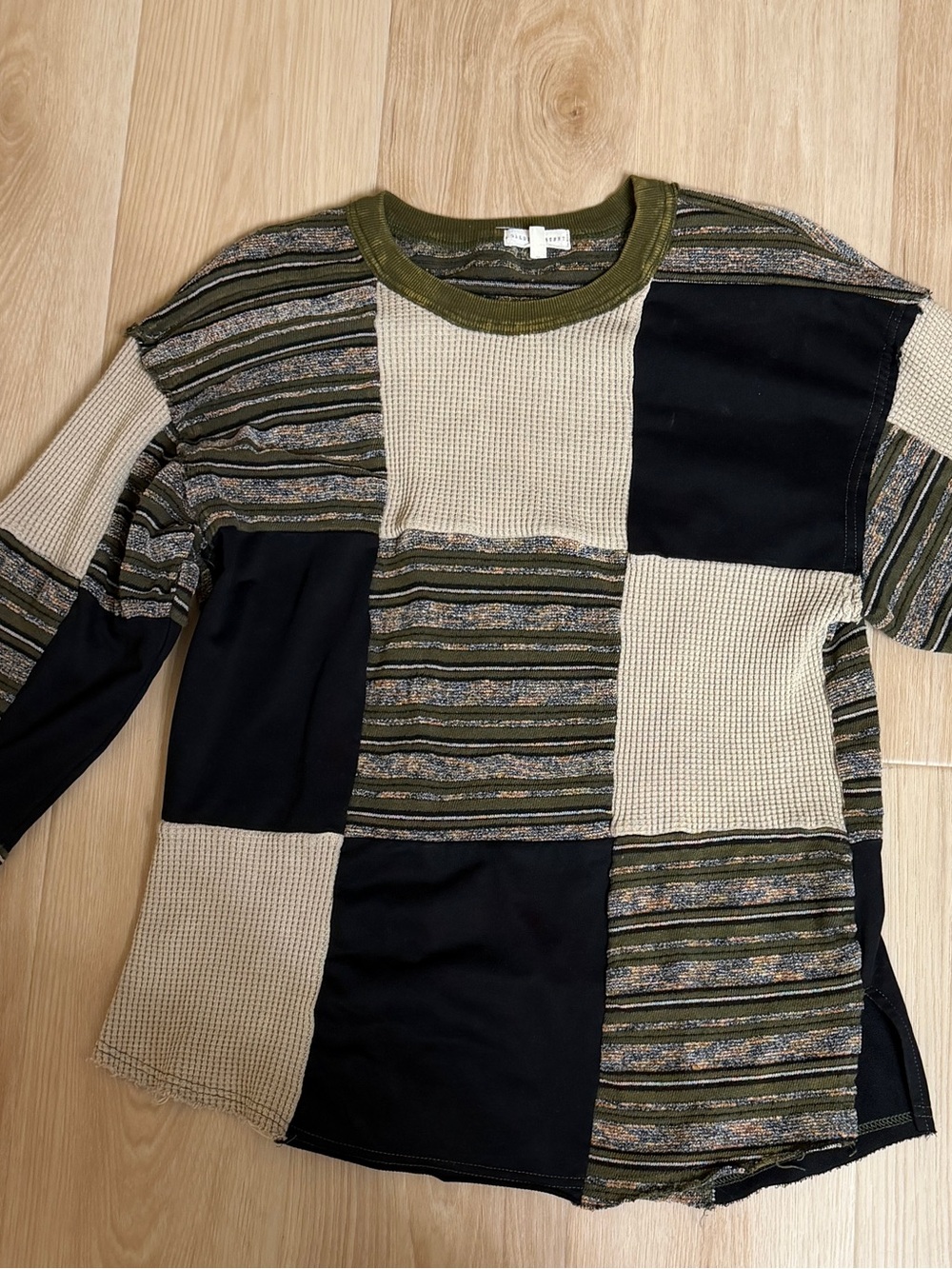 Patchwork Women’s Sweater - Olive, Black & Cream